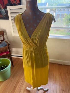 LOFT Bright Yellow V-Neck Sleeveless Midi Dress